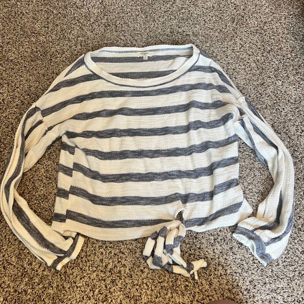 Umgee Striped Knit Sweater Casual Long Sleeve Crew Neck Nautical Top Size M